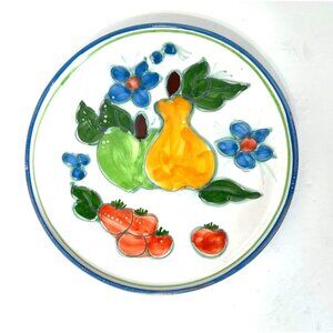 Vintage Hand Painted Ceramic Portugese Plate Platter Fruit Flowers Party Tray